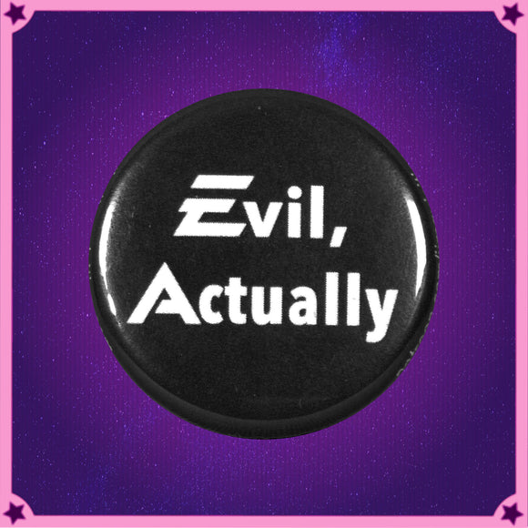 Parody logo of Electronic Arts, reading Evil Actually in black text on white background